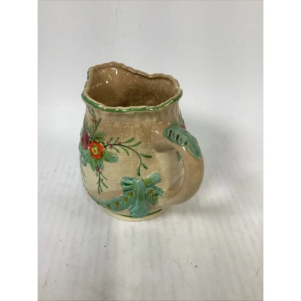 Vintage Majolica Colorful Floral Milk Pitcher - 5.5”H
